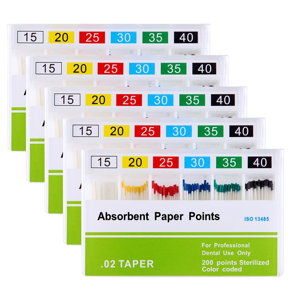 Absorbent Paper Points Color Coded, Bulk Pack, 25, 200/Pkg