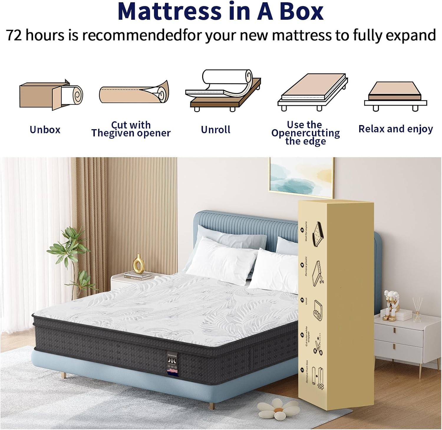 6"10"12"14" Twin Full Queen King Mattress in a Box Hybrid Spring Gel Memory Foam
