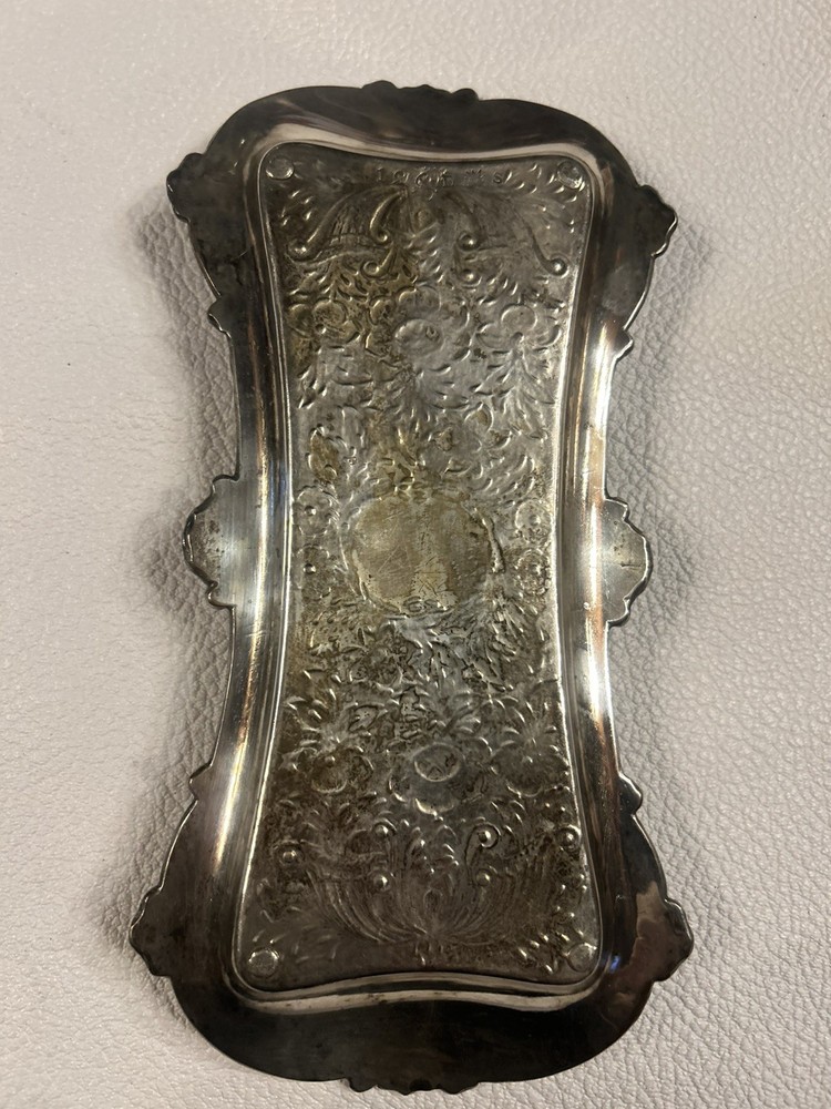 Antique Victorian Signed Gilbert Silverplate Footed CANDLE Wick SNUFFER & Tray