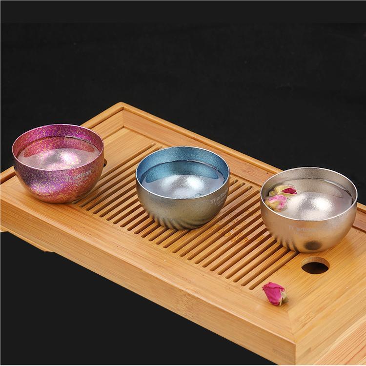 1PC Titanium Double Wall Tea Cup Teacup 45ml Outdoor Camping Tableware Drinkware