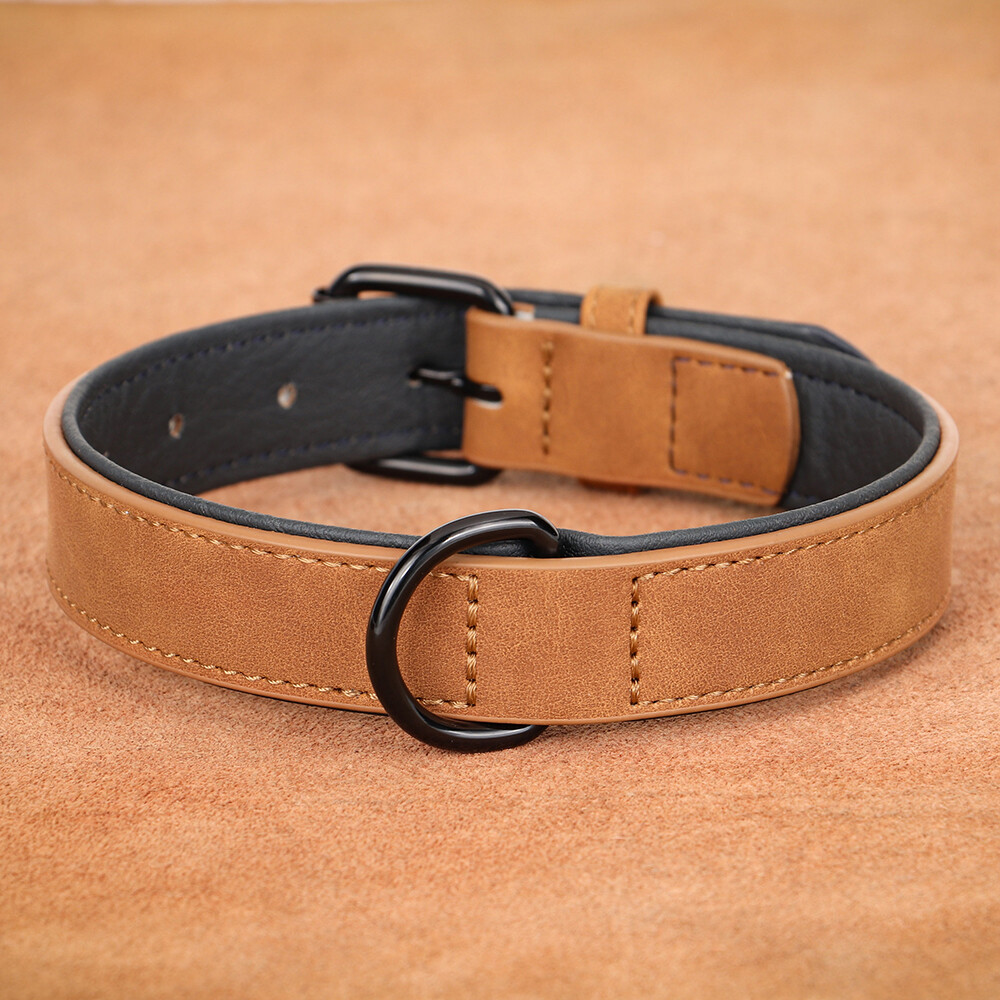 Leather Dog Collar Small Medium Large Soft Padded Adjustable for Pets Durable