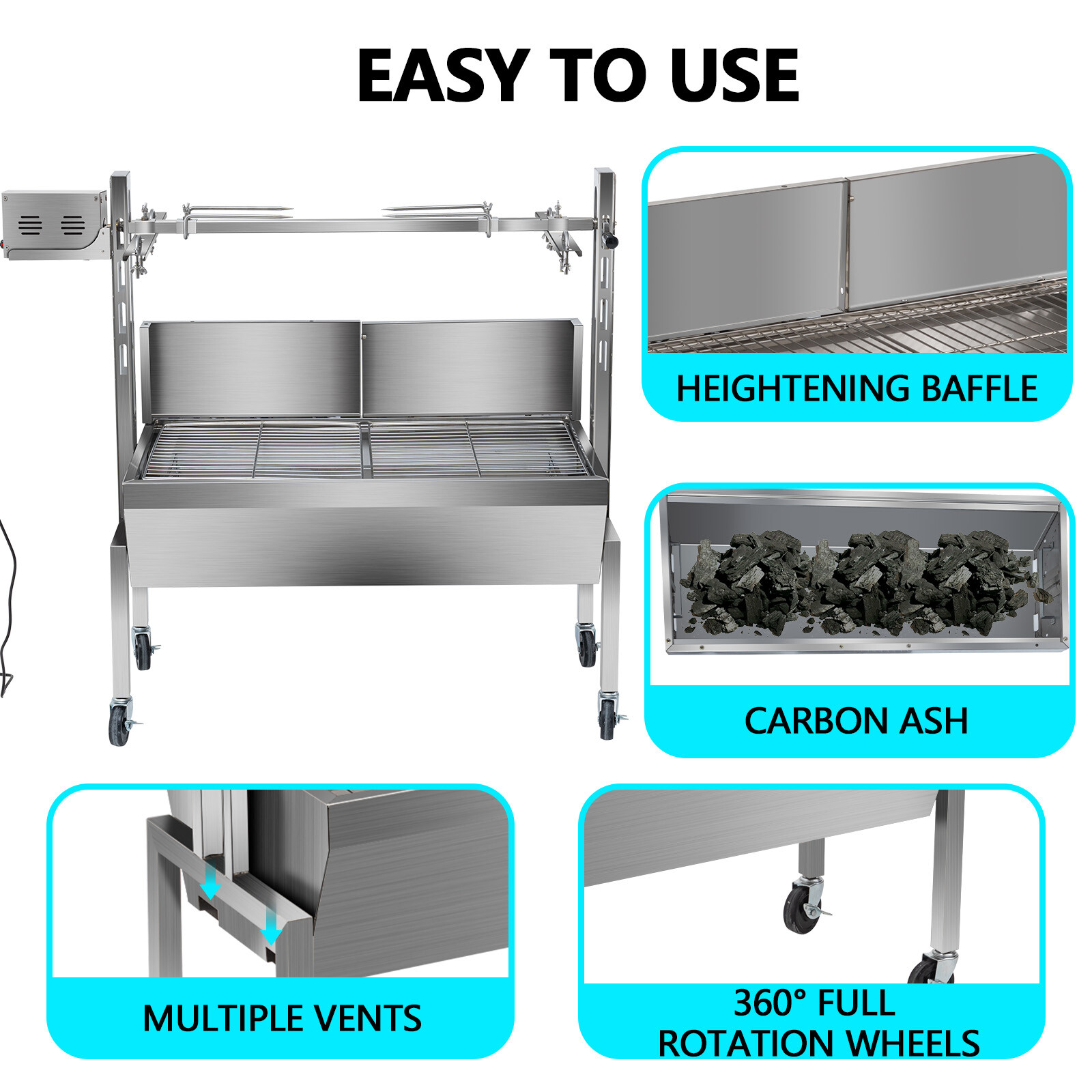 LoJok 48'' Spit Roaster Rotisserie Pig Lamb Roast BBQ Portable Outdoor Grill