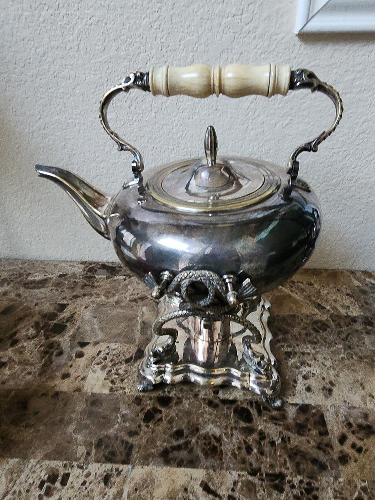 ANTIQUE Rare H.A. Jurst silver-plated kettle on stand coffee tea pot