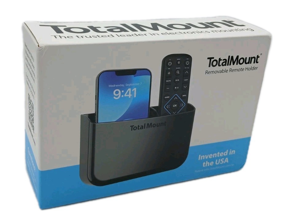 TotalMount Hole-Free Black Removable Remote Holder, No Drilling Needed