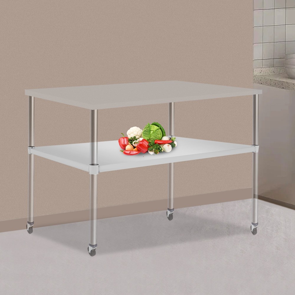 Silver Rectangular Stainless Steel Table Adjustable Lower Shelf for Work Tables