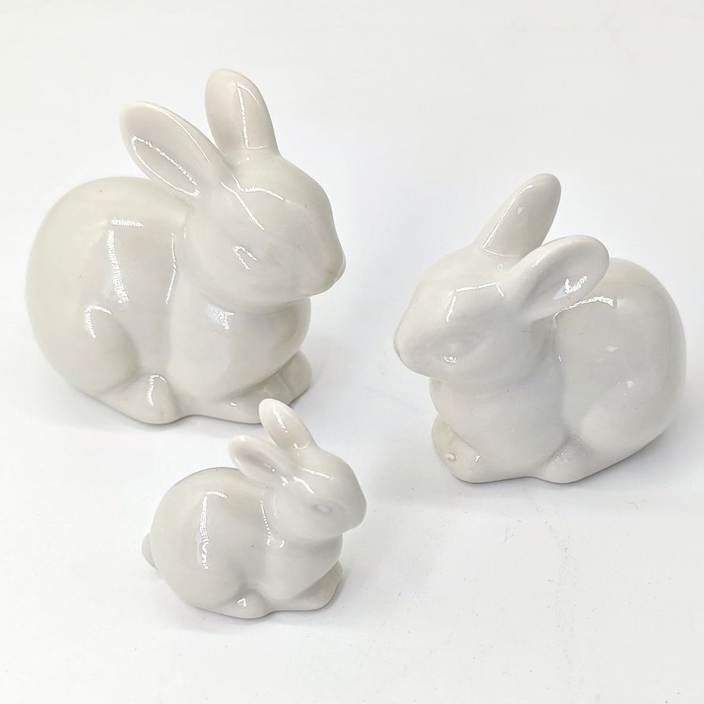 Easter Table Decorations,3Pcs Ceramic Bunny Figurine Easter Spring Decorative Mo