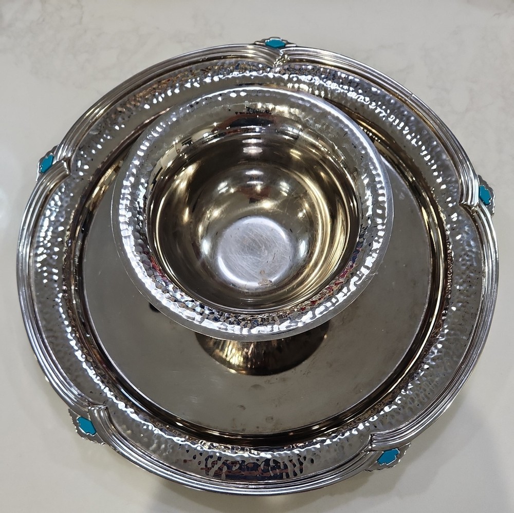 Vintage Oneida Style Silver Plate Chip & Dip Bowl Serving Platter Tray 12 1/2"