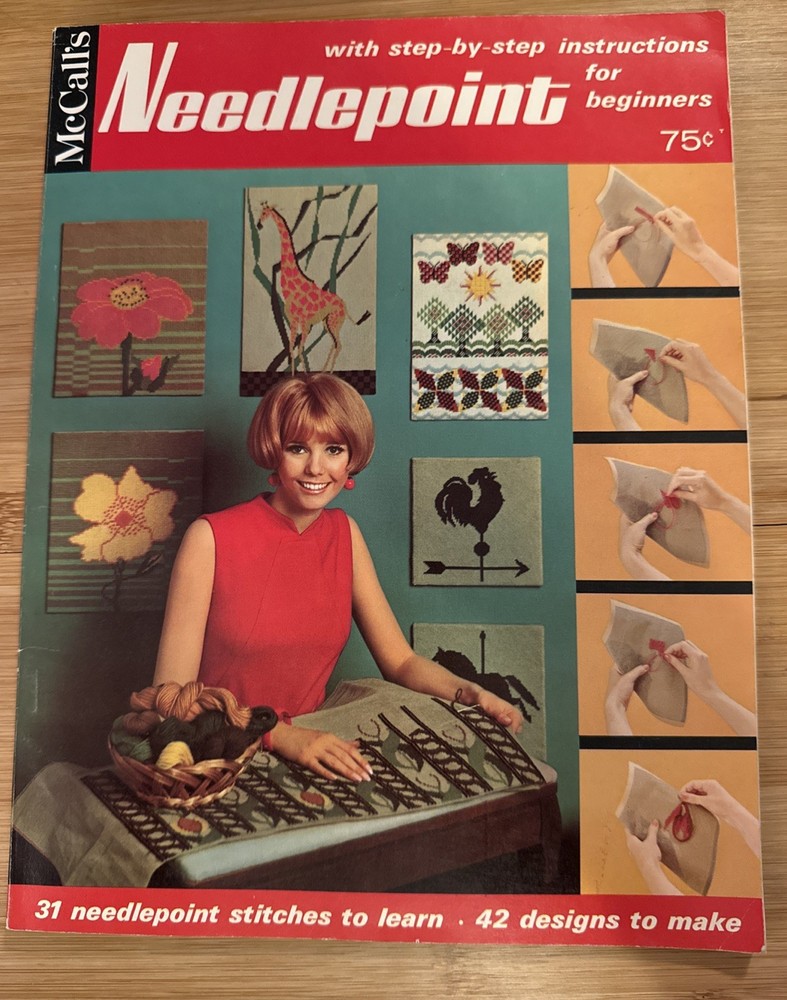 1967 McCall’s Needlepoint Step-by-Step Beginner Guide 42 Designs To Make