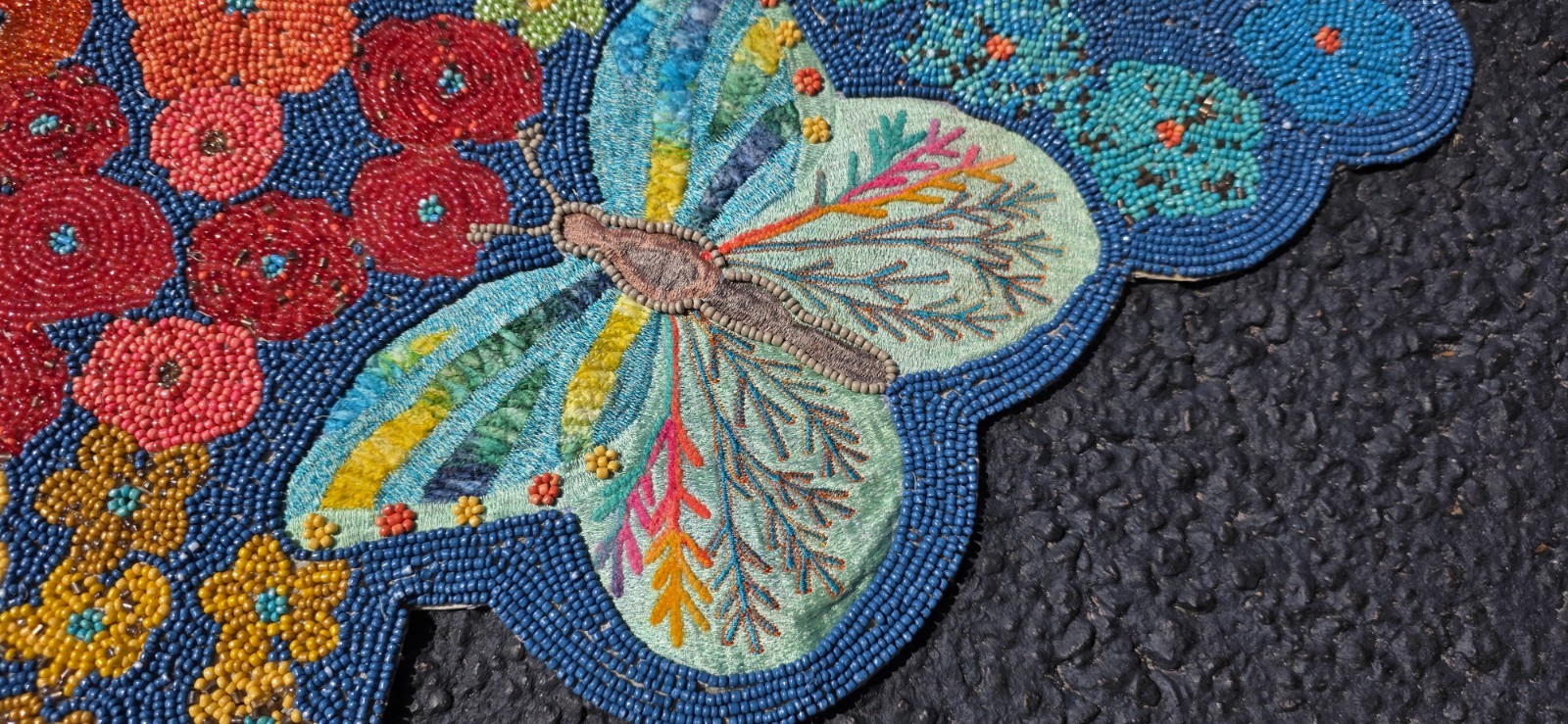 Pier 1 Imports Beaded Table Runner 38x15 Colorful Floral Spring Butterflies