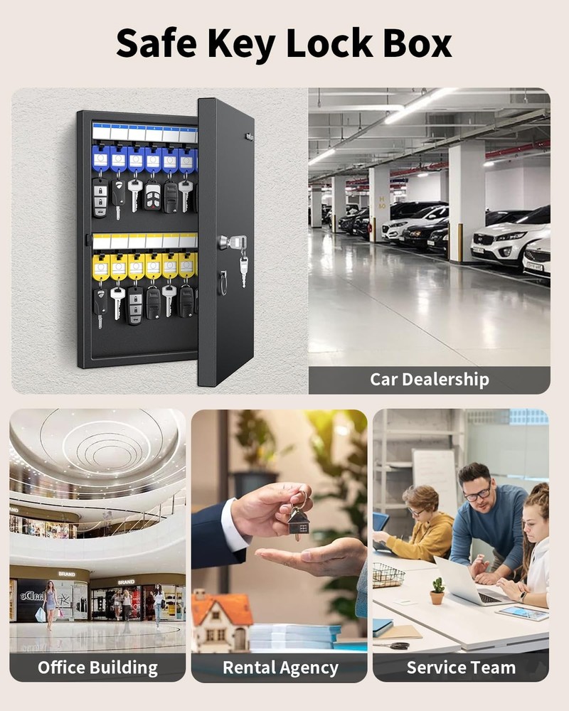 32 Position Key Lock Box, Wall Mount Key Box, Car Key Organizer with Writable...