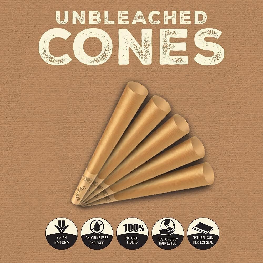 Zig-Zag Pre Rolled Cones Unbleached 1 1/4 Size (100 Cones) Rolling Papers