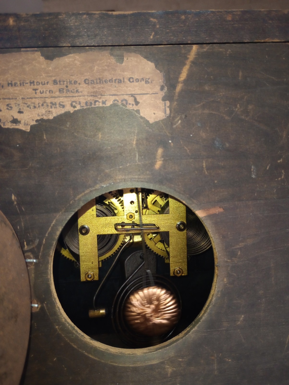 Vintage Antique Sessions Mantle Clock 8 Day 1/2 Strike Cathedral Gong with key