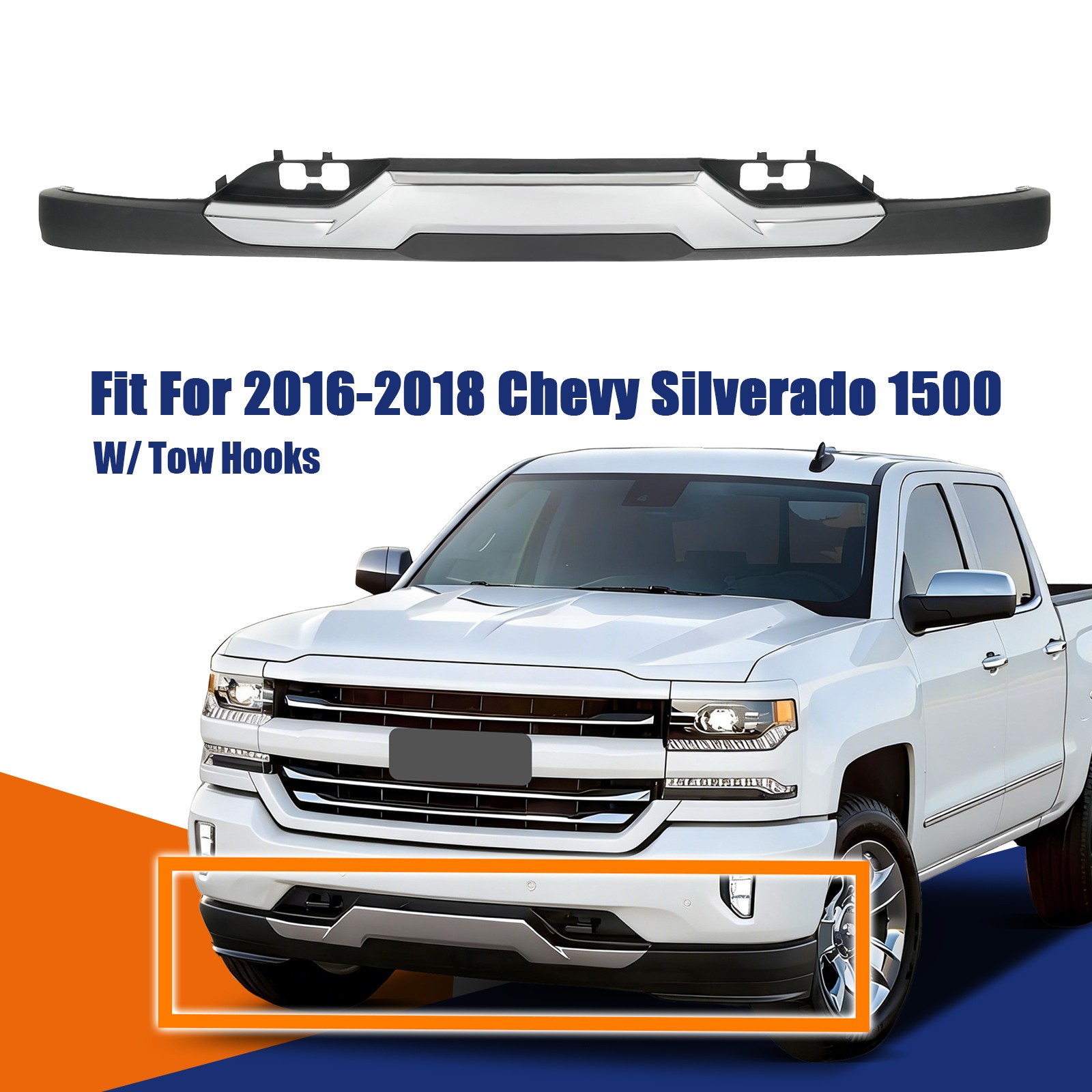 For 2016-2018 Chevy Silverado 1500 Front Lower Bumper Valance+Chrome Skid Plate