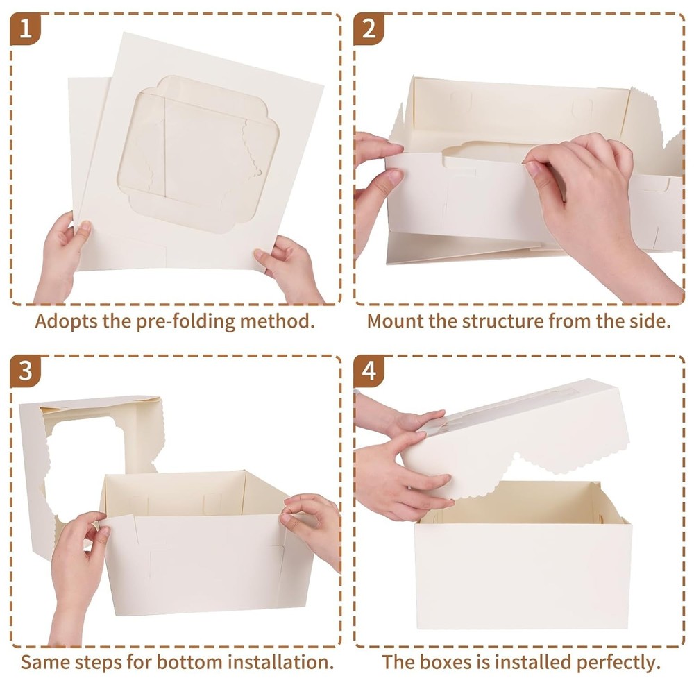 20pcs Cake Boxes, White Bakery Boxes 12x12x6Inch w/ Window