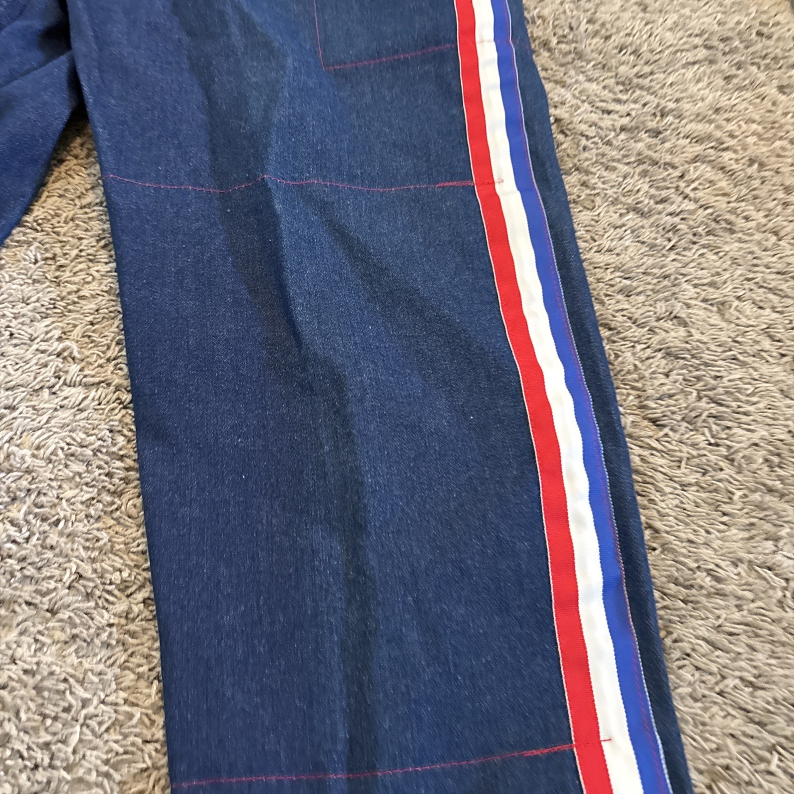 Vintage Mens Red White Blue Uniform Pants Striped Button Fly 40W