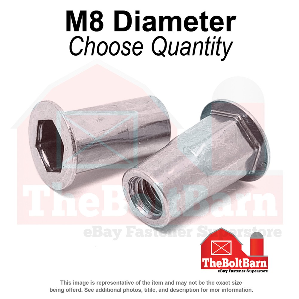 M8-1.25 Aluminum Hex Rivet Nuts Plain Long (Choose Quantity)
