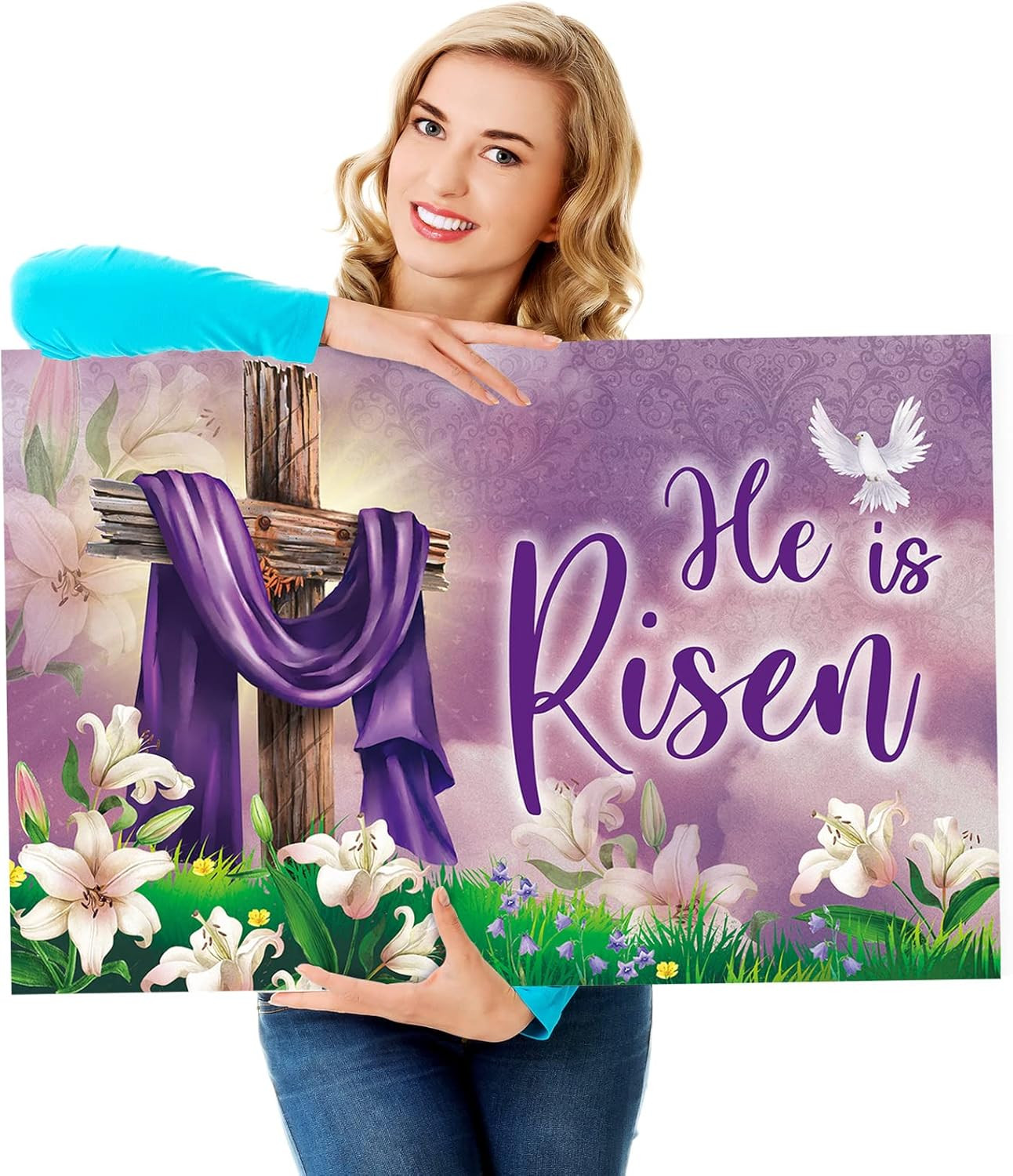Easter Yard Sign Outdoor Decoration He Is Risen Yard Sign with Metal Stakes Reli