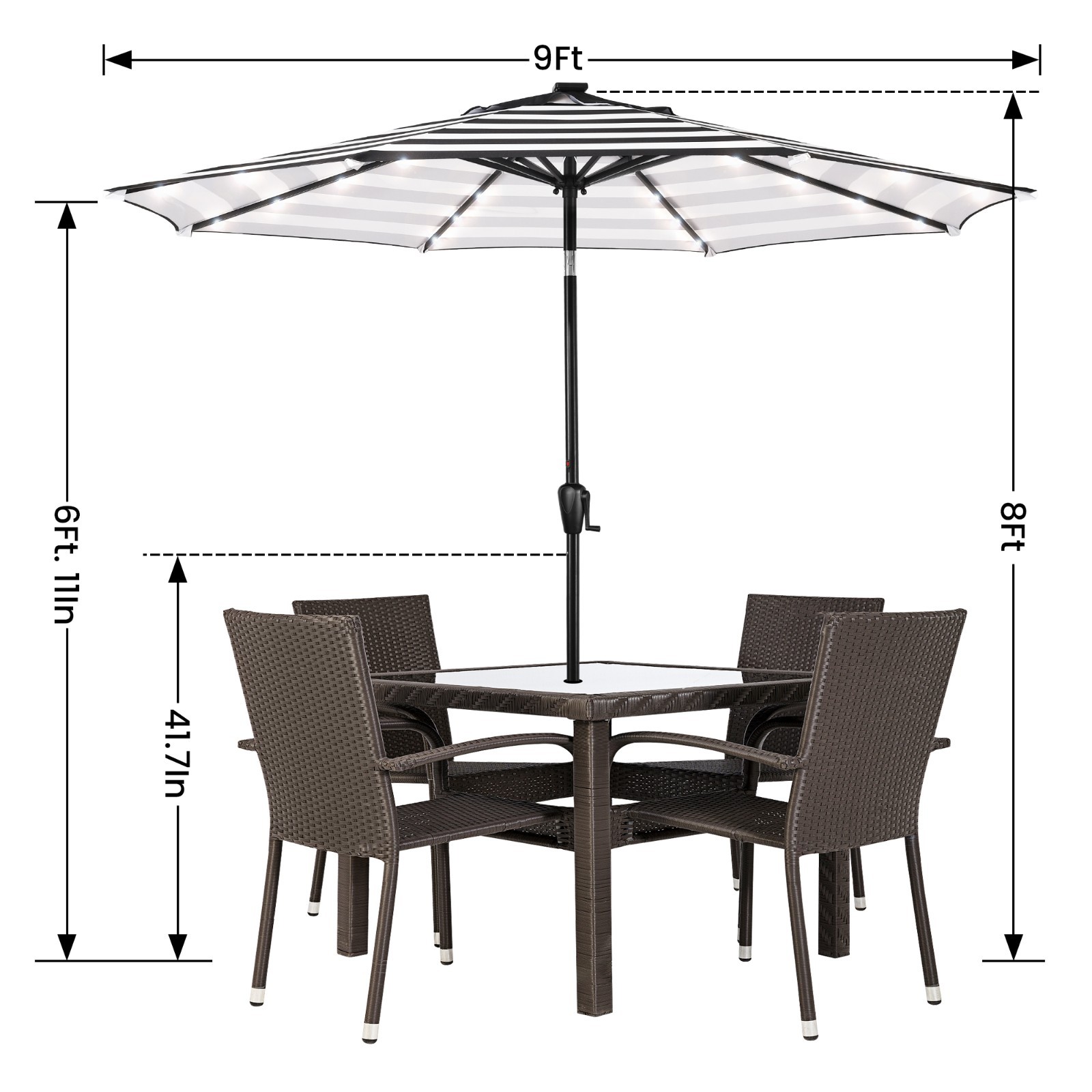 Sun-Ray9 Round Patio Umbrella with Solar Powered LED Lights, Tilt and Crank Lift