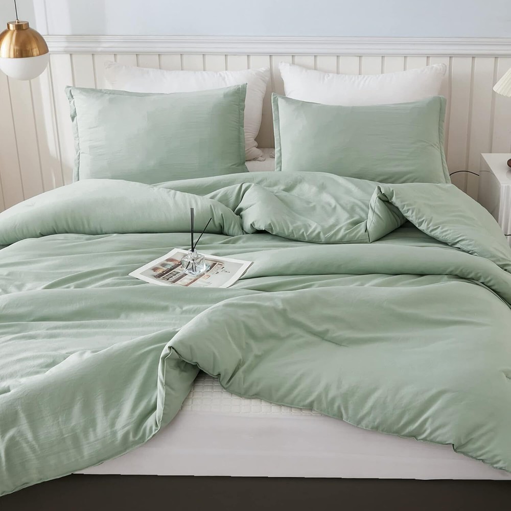 Sage Green Comforter Set,3-Piece Down Alternative ComforterSet Comforter Blanket