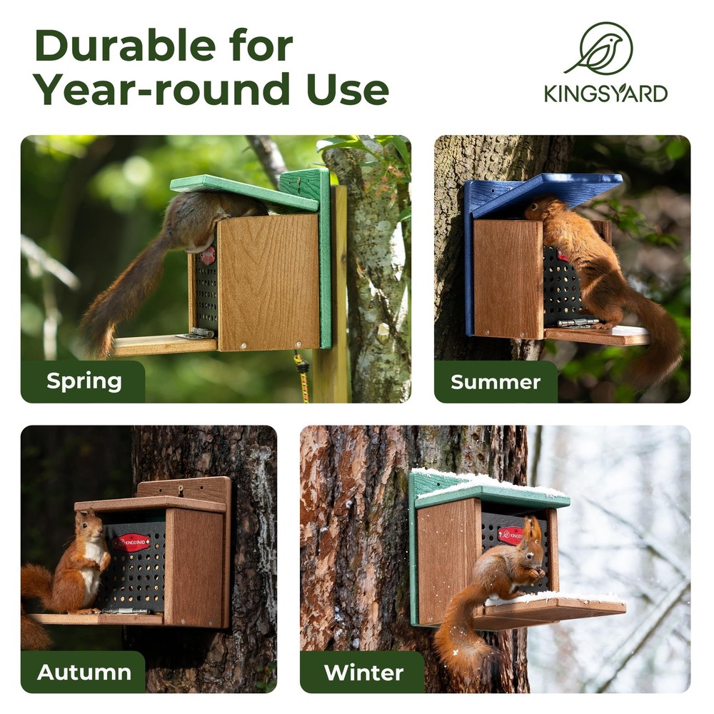 Kingsyard Recycled Plastic Squirrel Feeder Box for Outside - Durable & Easy Inst
