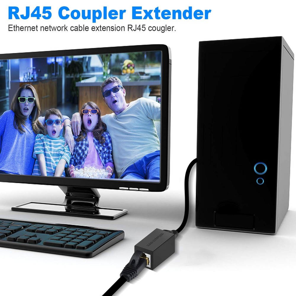 RJ45 Inline Coupler,RJ45 Coupler, Network Coupler Black 6 pcs