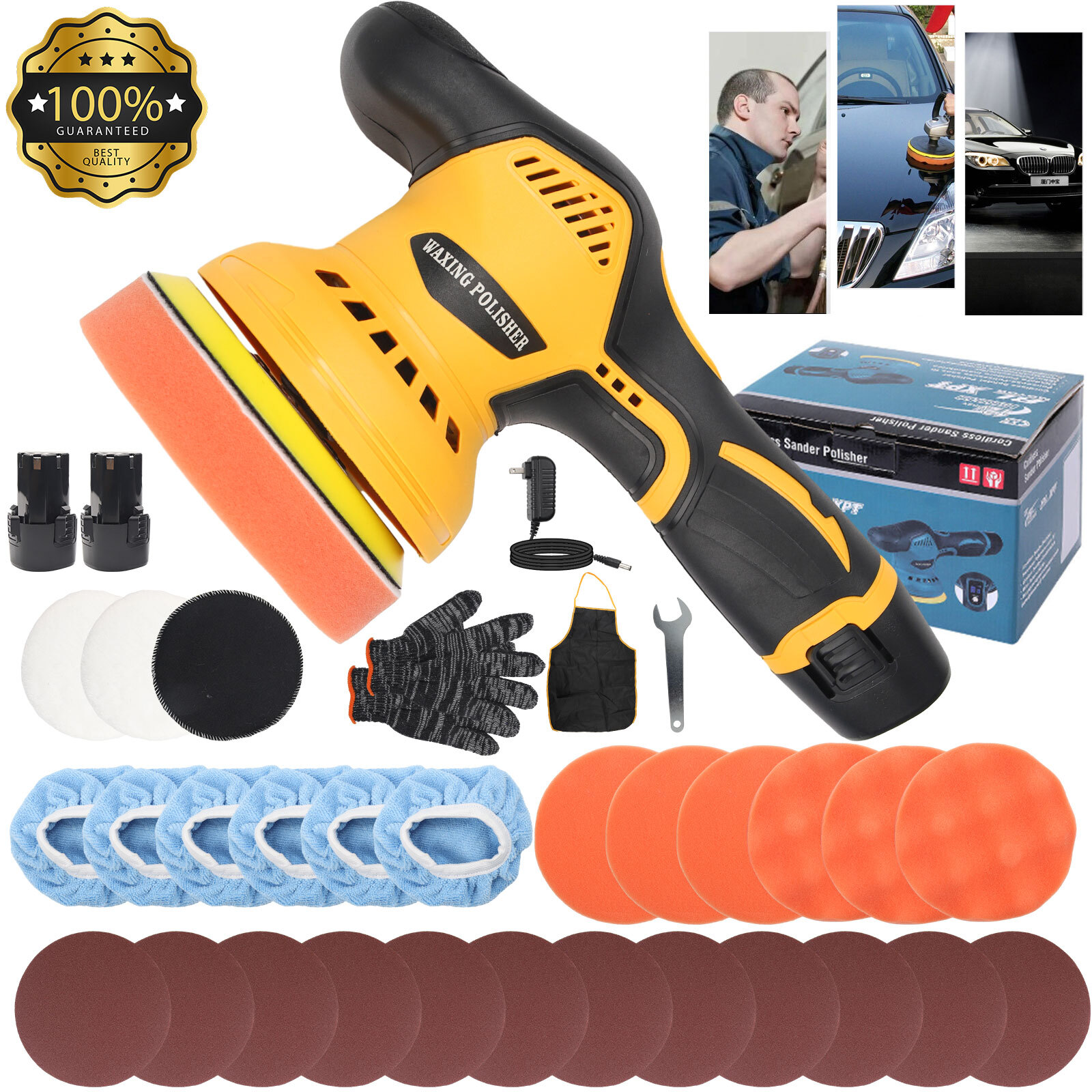Dual Action Car Polisher Buffer Machine Cordless 5" Sander Polishing Kit Battery