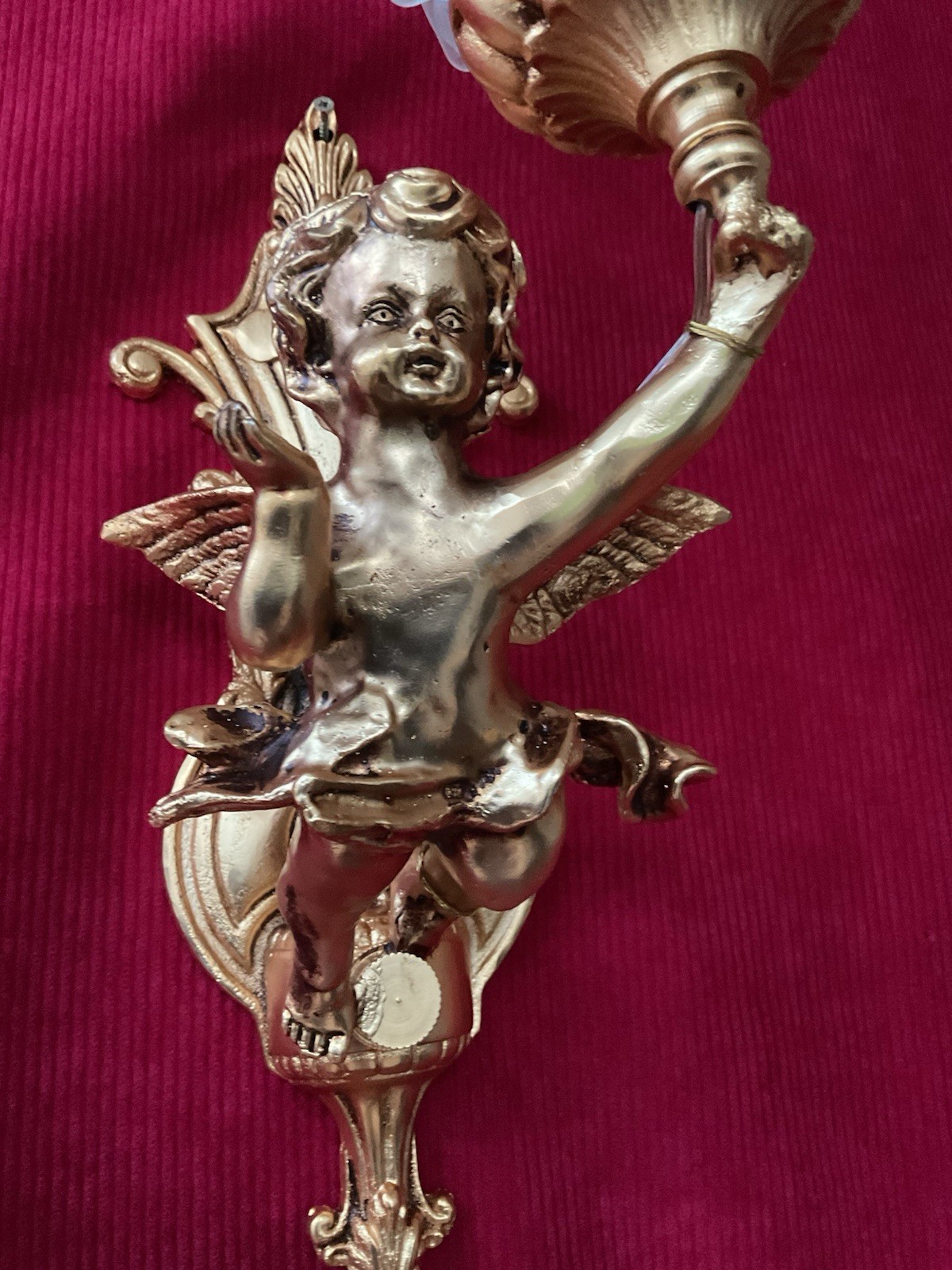 Pair Of Vintage French Putti Cherubs Winged angel Wall Lights Ormolu