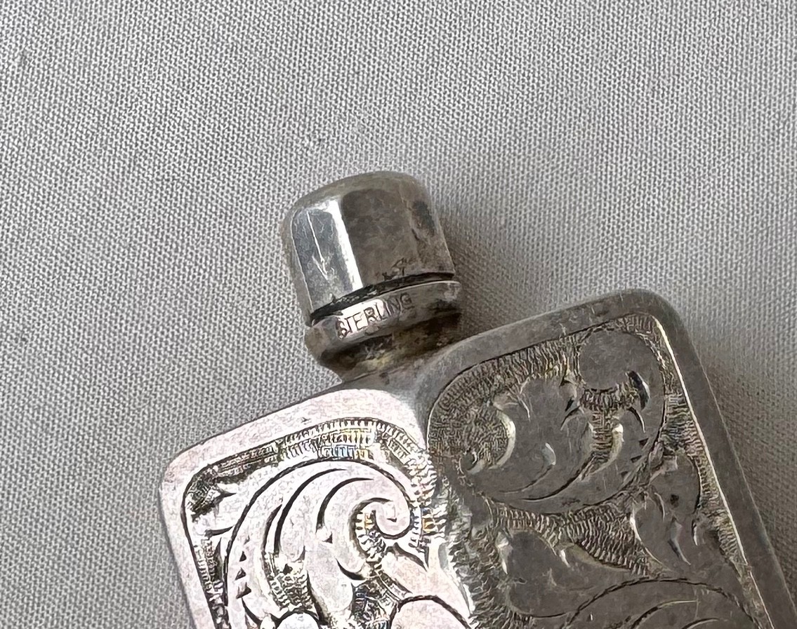 Sterling Silver Engraved Design Perfume Bottle with Wand Made in Germany;Y697