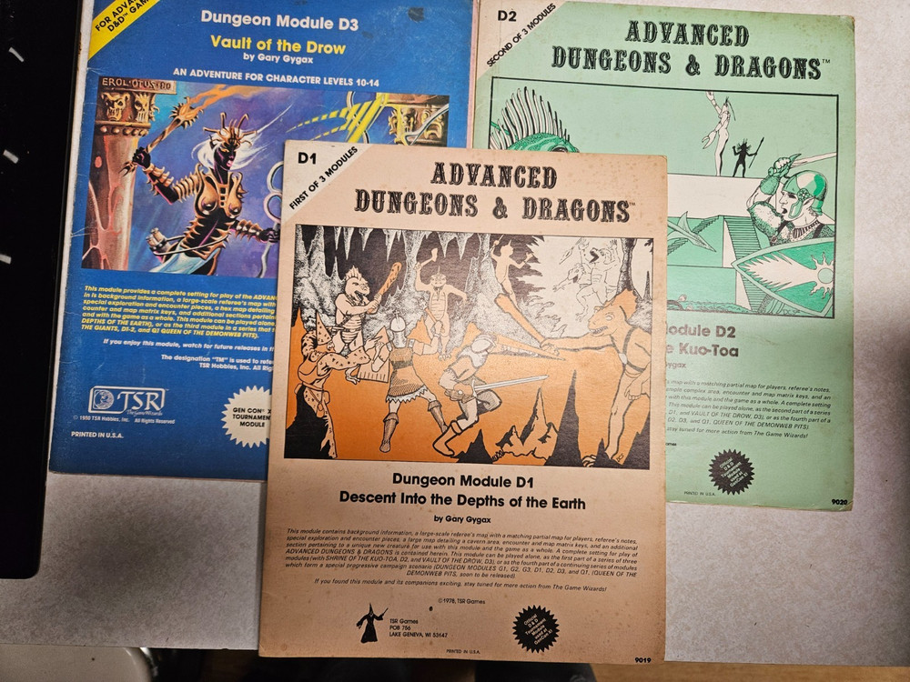 ADVANCED DUNGEONS & DRAGONS DUNGEON MODULE D1 D2 D3 COMPLETE MODULE SET TSR 1978