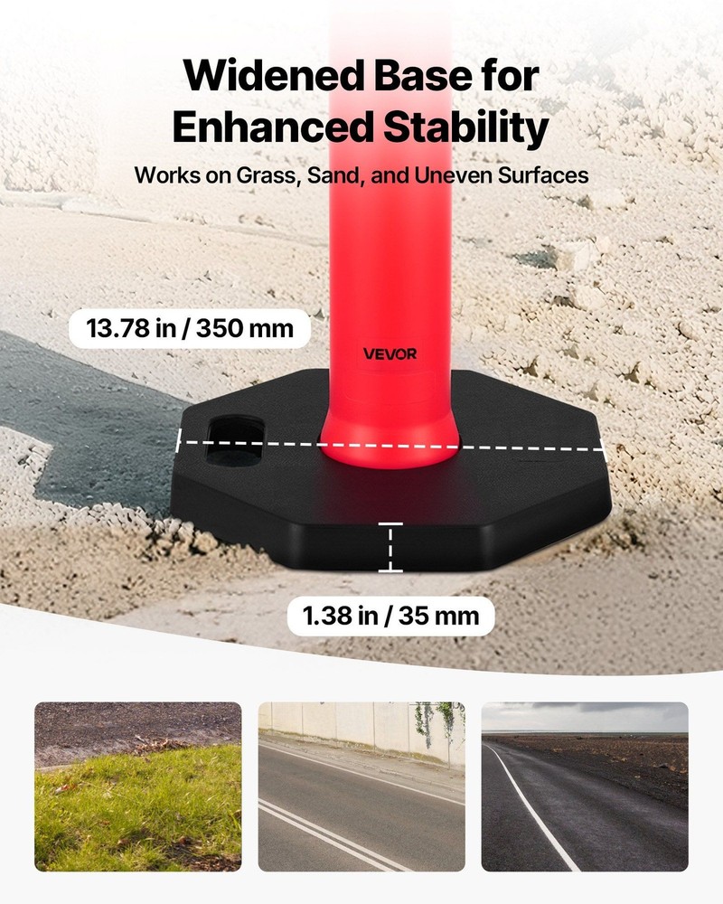 48" 6-Pack Delineator Posts with Weighted Base & Reflective Strips - Red