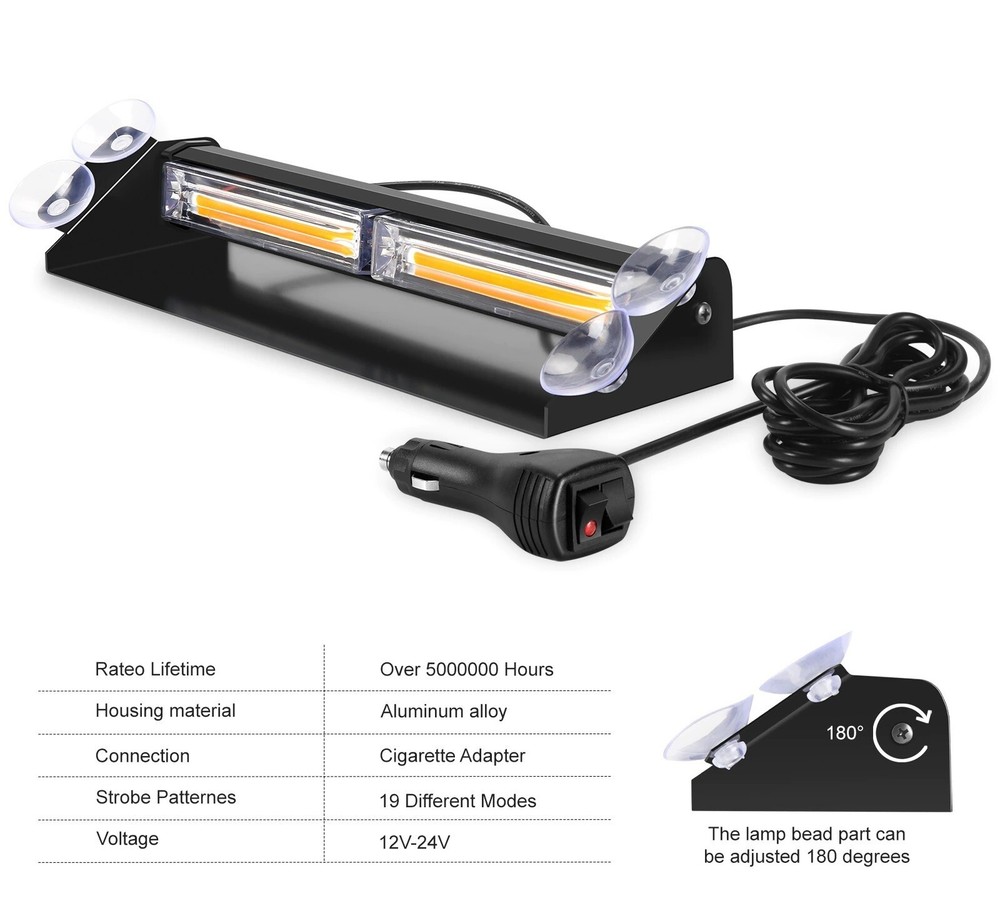 Windshield Suction Cup Strobe Led Light Interior Emergency Warning Hazard 12-24V