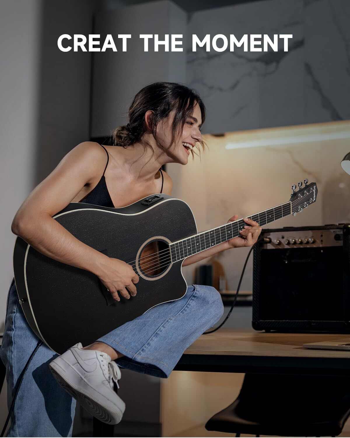 Donner 41 inch Acoustic Electric Guitar 4/4 Full Size With Gig Bag Strap | Black