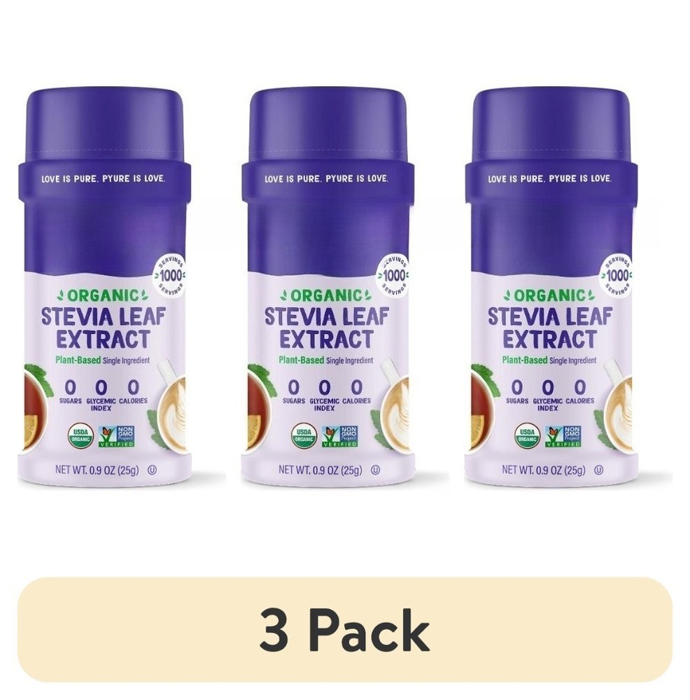 (3 pack) Pyure Stevia Extract, Single Ingredient Powdered Sweetener
