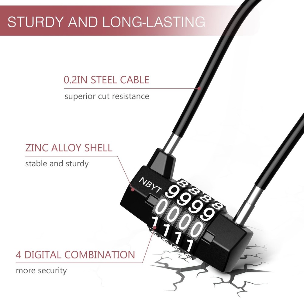 2 PCS Long Shackle Combination Padlock, Cable Locks with 4 Digit Combination,...