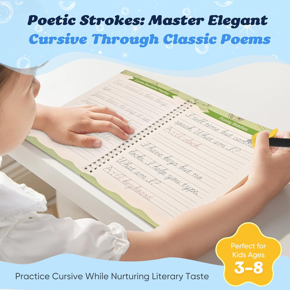 3 Pack Grooved Cursive Handwriting Workbooks - Magic Ink Disappearing Cursive Tr