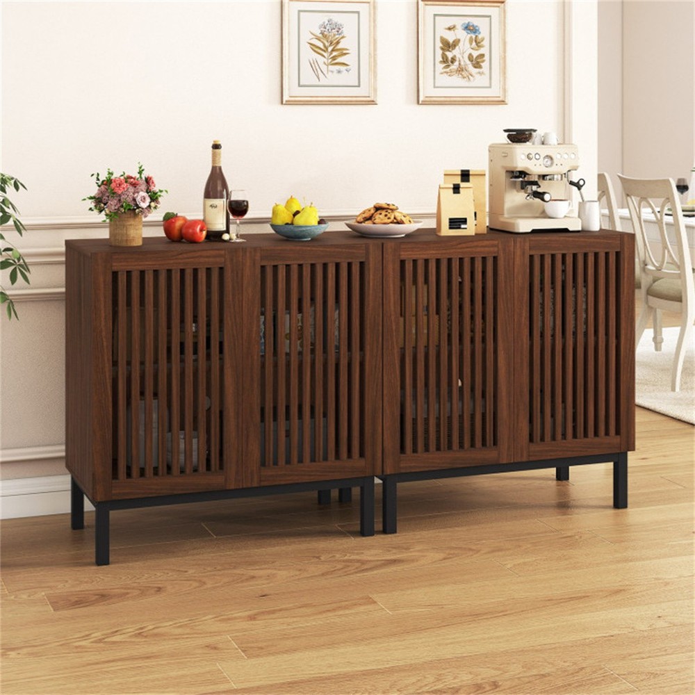 32" Farmhouse Sideboard Buffet Cabinet 2 Doors Adjustable Shelf Walnut Black