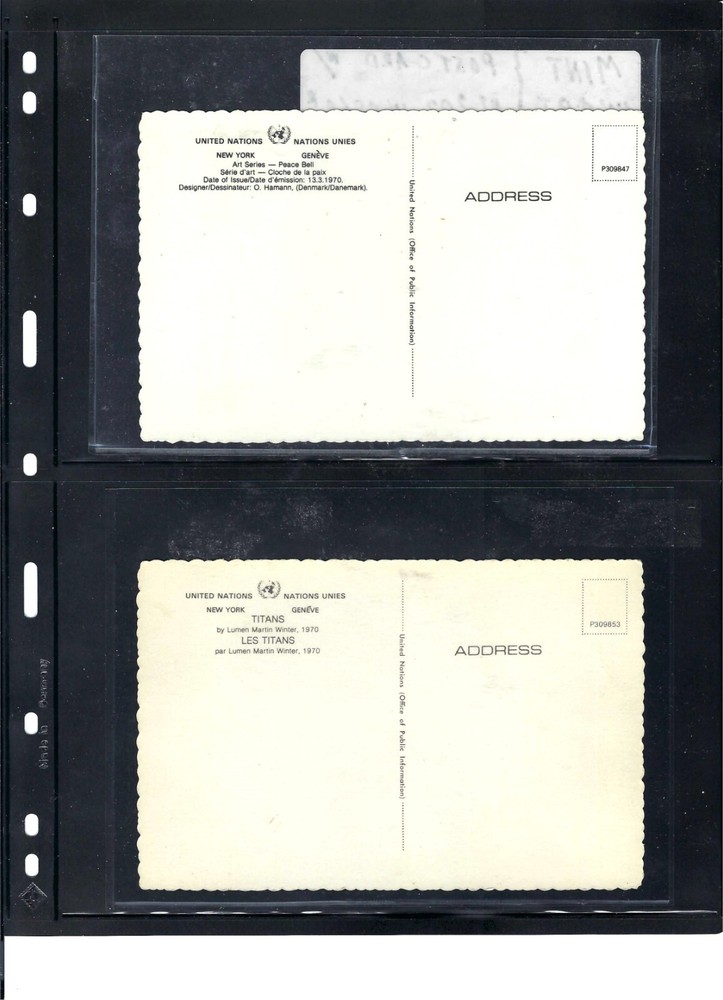 1970 United Nations Postcards (2) - Mint Condition (839)