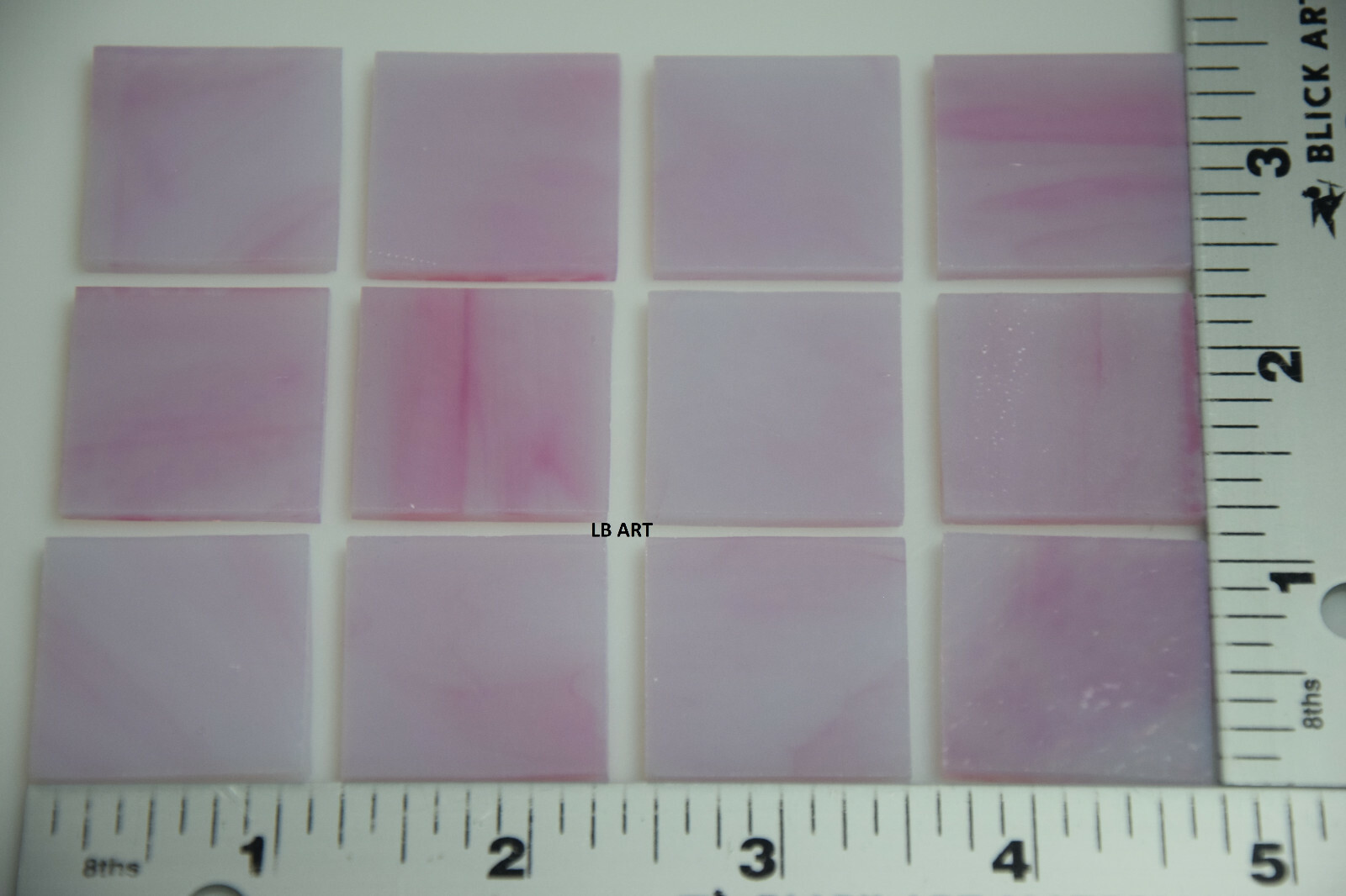 0301.30- 12 pcs OPAQUE PINK 1" x 1" BULLSEYE 3mm THICK GLASS 90 COE SQUARES