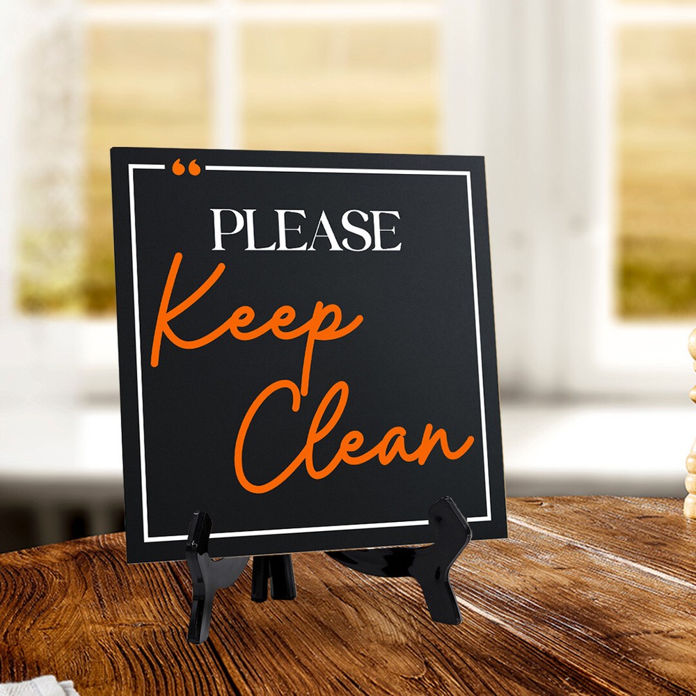 Please Keep Clean 5"x 5" Square Table Sign With Acrylic Easel