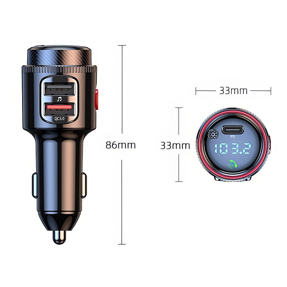 Bluetooth Car Radio Adapter Wireless FM Transmitter QC3.0 PD Fast Charger MP3 2X