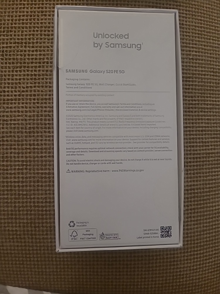Samsung S20 Fe 5G Smartphone cloud navy BOX ONLY