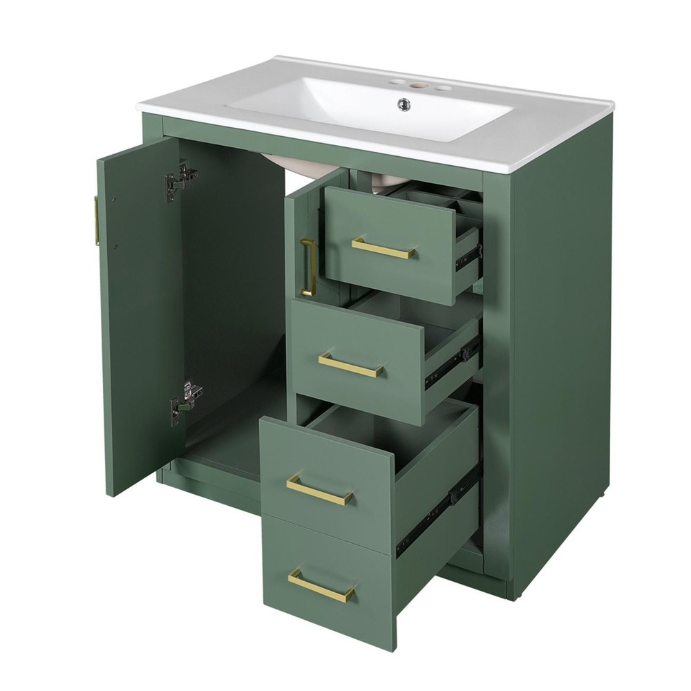 30'' Bathroom Vanity with Ceramic Sink Combo, Solid Wood Frame Bathroom