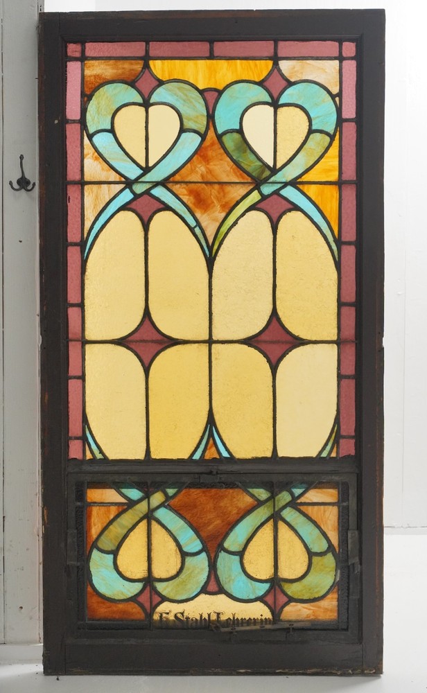 1900s Rectangular Leaded Stained Glass Church Window - R290696