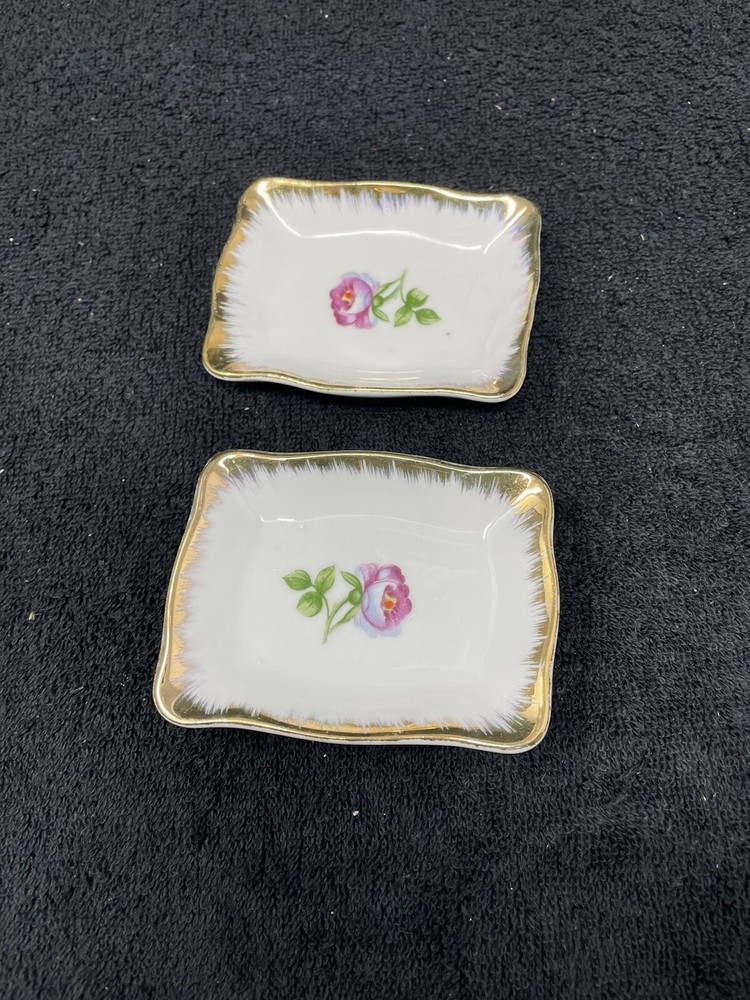 Little Hand Painted Rose Pattern Tidbit Trays