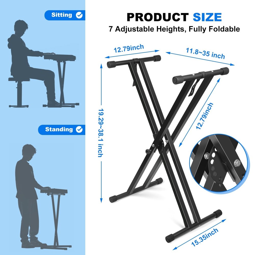 Height Adjustable Keyboard Stand With Quick Release Mechanism - Double X Fold...