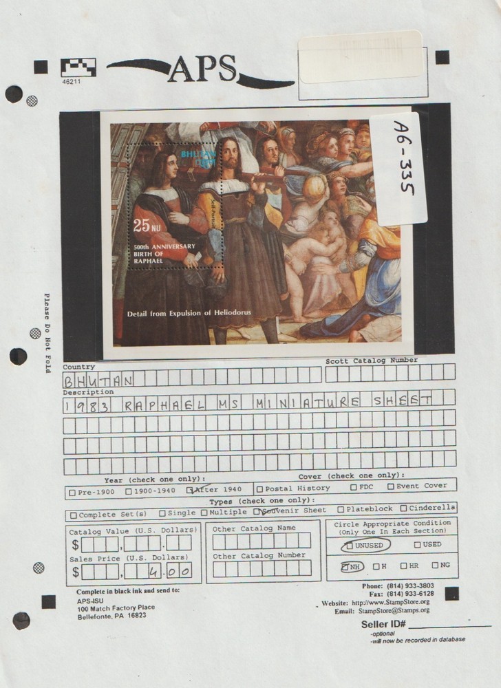 JN Bhutan 1983 Raphael MS miniature sheet