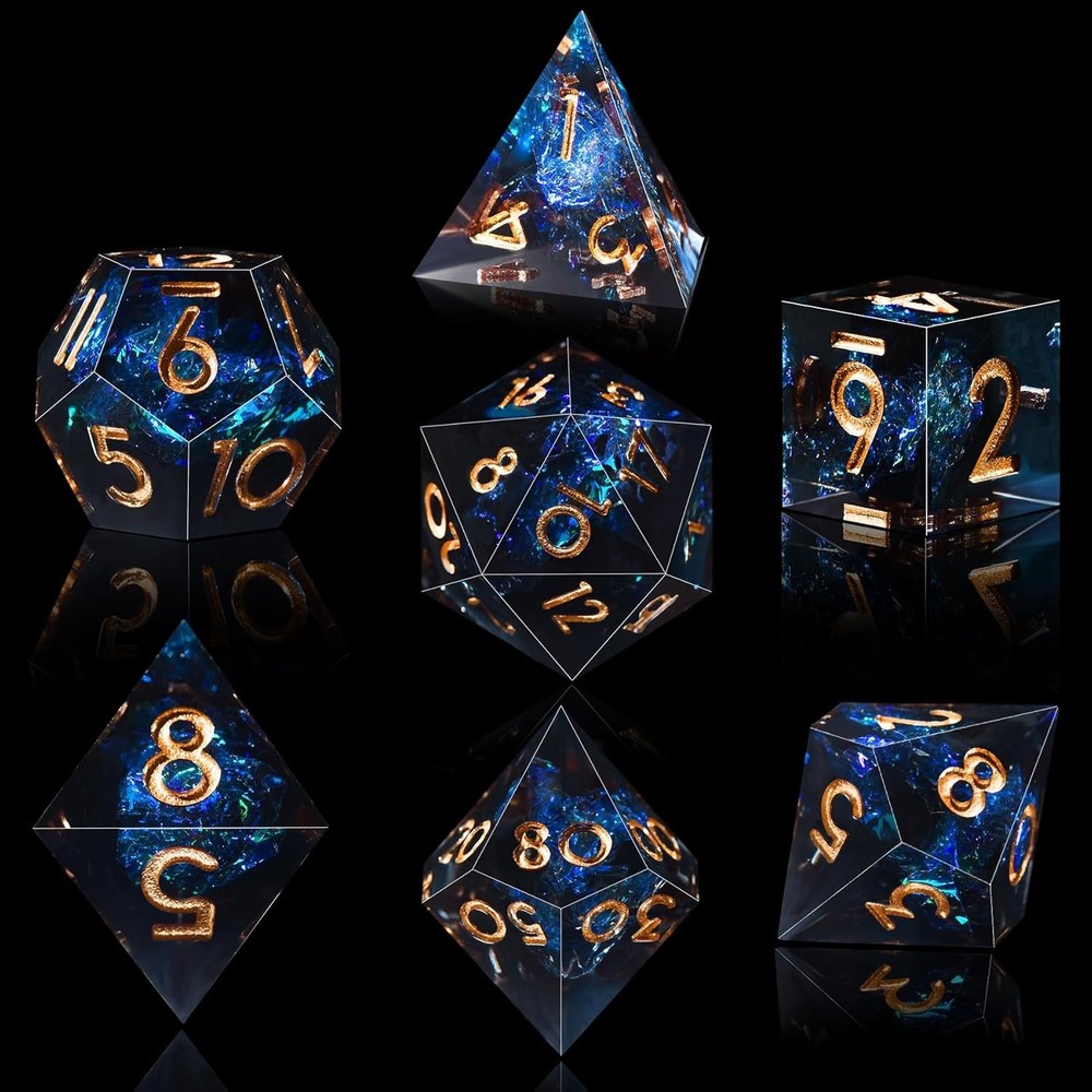 7-Die DND Dice Set Handmade Sharp Edge Polyhedral Dice for Dungeons and Drago...