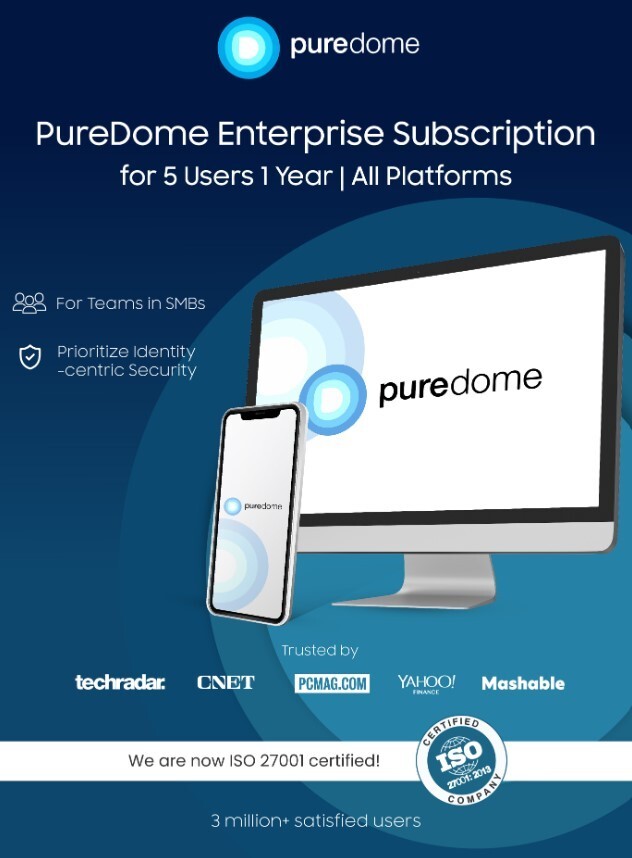 PureDome Enterprise Subscription for 5 Users 1 Year| All Platforms