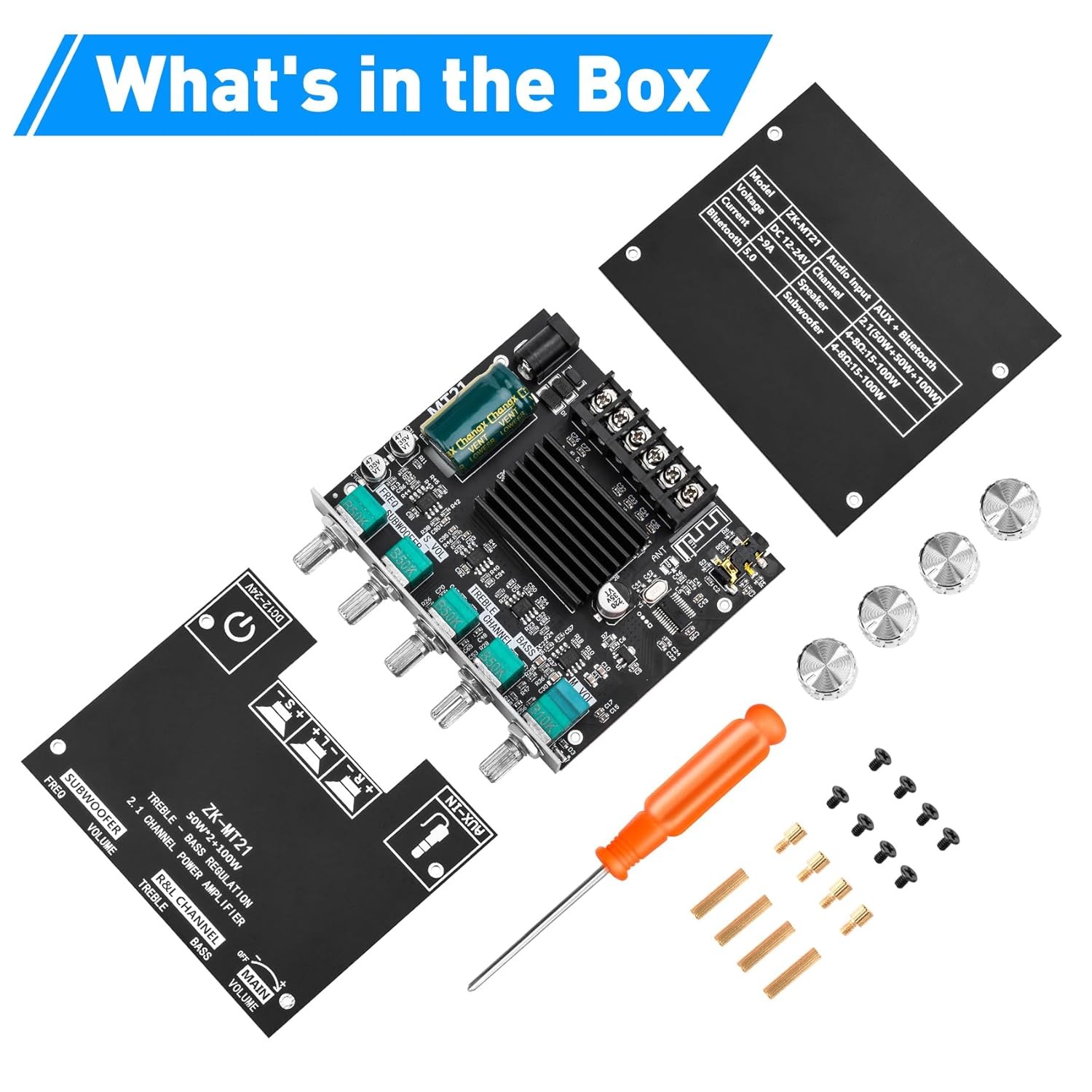 ZK-MT21 Bluetooth Amplifier Board,50W+50W+100W 2.1 Channel Subwoofer Amp Board