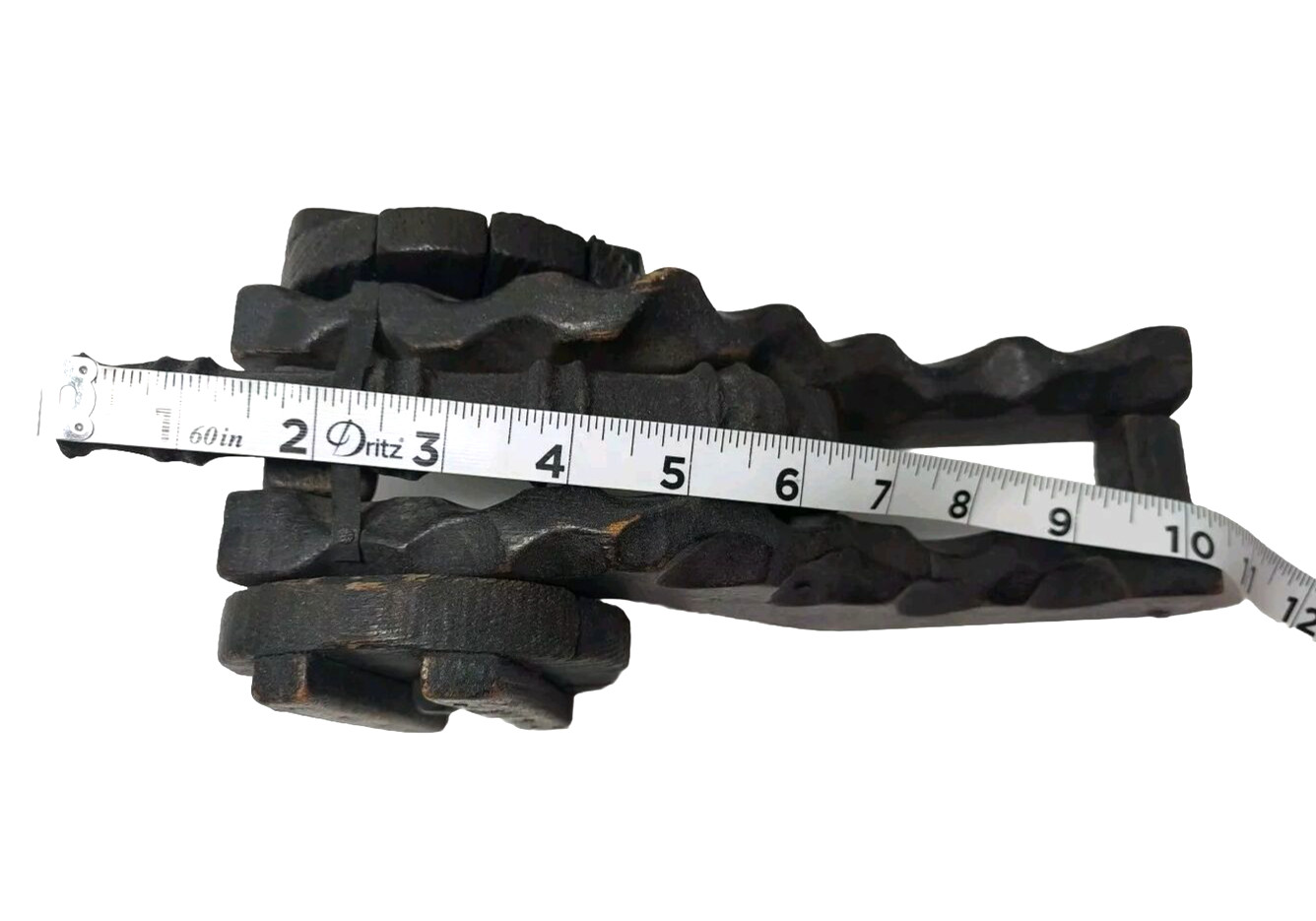 Set 2 Antique Cast Iron Wood Model Miniature Field Gun 10" Cannon On Wheels Toy